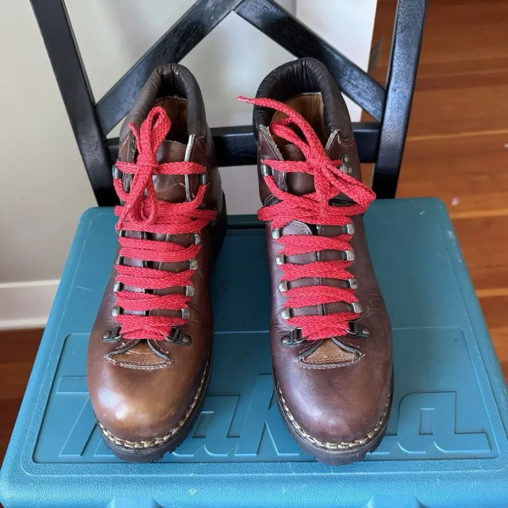 Vintage Leather Italian Mountaineering Hiking Boots Vibram Work Soles Men's 9D